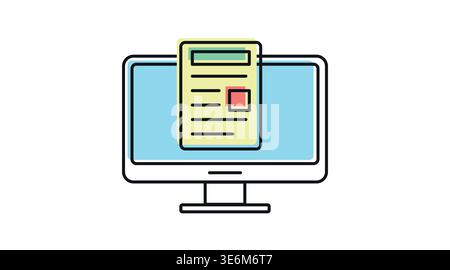 Digital document and office work icon: desktop computer with text file Stock Vector