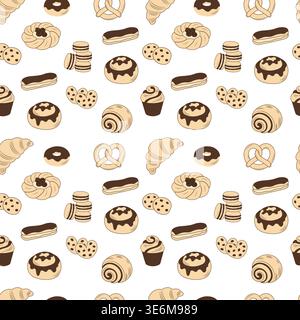 Bakery seamless pattern with assorted sweet pastry and cookies vector illustration. Stock Vector