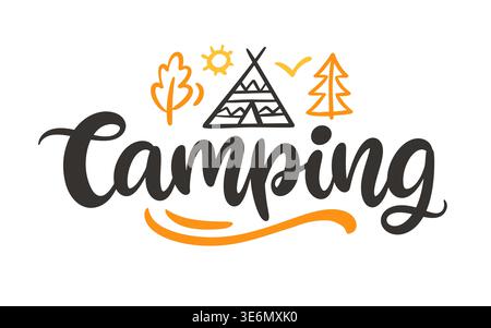 Camping hand written lettering travel design logo Stock Vector