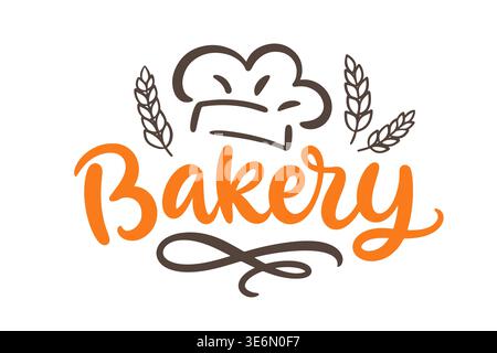 Bakery lettering modern calligraphy with chef hat Stock Vector