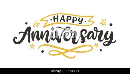 Happy wedding anniversary lettering greeting card vector illustration ...
