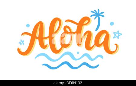 Aloha hand written Hawaii tropical lettering Stock Vector
