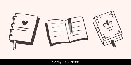 Books and notebook doodle icon set in sketch style Stock Vector