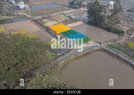 A simple drone view of a village in Narsingdi, Dhaka, Bangladesh. Stock Photo