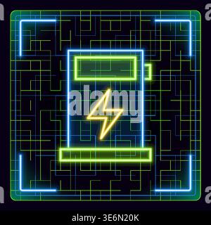 Electric car charger station icon, hybrid vehicle concept. Cyber neon futuristic editable stroke icon. Stock Vector