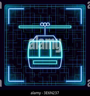 Cable car icon. Cyber neon futuristic editable stroke icon. Stock Vector