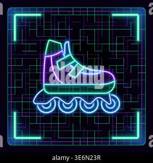 Roller skate icon. Cyber neon futuristic editable stroke icon. Stock Vector