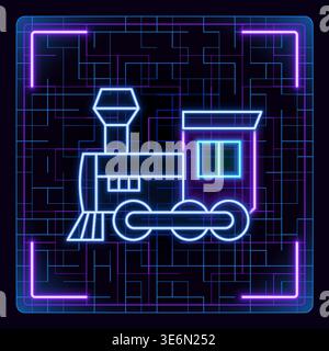 Steam train locomotive icon. Neon glow editable icon design. Stock Vector