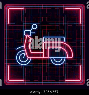 Classic scooter moped icon, transportation and delivery concepts. Cyber neon futuristic editable stroke icon. Stock Vector