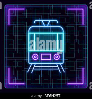 Train, railroad, subway icon. Futuristic tech editable glowing illustration. Stock Vector