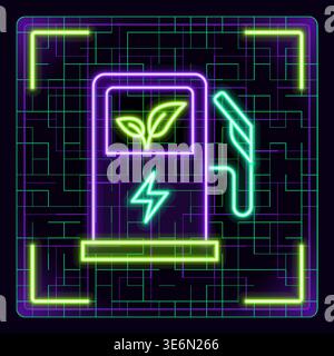 Green fuel concept, eletric vehicle charger station icon. Futuristic tech editable glowing illustration. Stock Vector