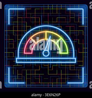 Speedometer gauge velocimeter icon. Neon glow editable icon design. Stock Vector