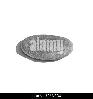 Perfectly round grey river pebble with soft shadow isolated on white or transparent background. Clean organic element with unique geological texture Stock Photo