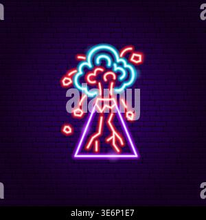 Volcano Eruption Neon Sign Stock Vector