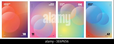 Trendy soft gradient blur poster set. overlapping translucent circles, fluid color transitions. for contemporary art exhibits, minimal electronic Stock Vector