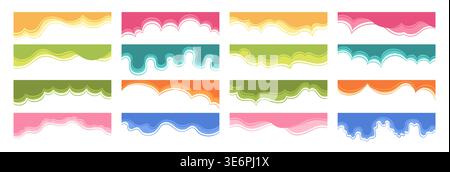 Modern divider and border shape set with abstract wave curve colored elements. Collection of header footer separators for top or bottom layouts, smooth flowing lines template contemporary design Stock Vector