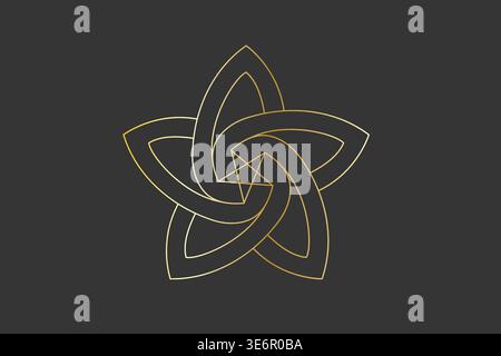 Knot geometric golden star symbol on a dark grey background featuring elegant intertwined lines and an abstract design Stock Vector