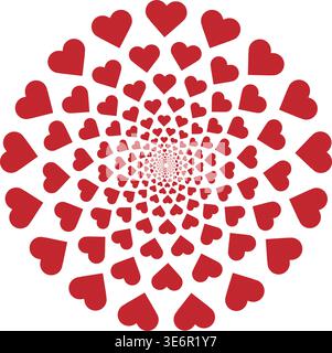 Seamless circular mandala pattern made of hearts arranged from small to large Stock Vector
