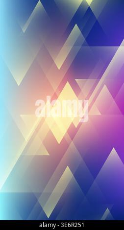 Abstract geometric background with layered translucent triangles in vibrant blue purple and gold gradient with central glowing light for modern digita Stock Vector