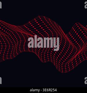 dynamic red 3d wireframe wave flows across a black background to global connectivity and high speed data transfer for tech startups, visualize digital Stock Vector