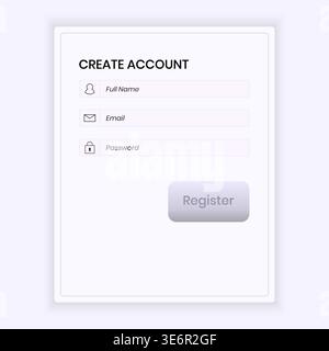 A highly minimal registration form user interface featuring soft neutral tones and a clean layout. The design includes input fields for full name, ema Stock Vector