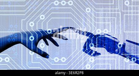 Human And Robot Hands Connect Symbolizing Artificial Intelligence Partnership Stock Photo