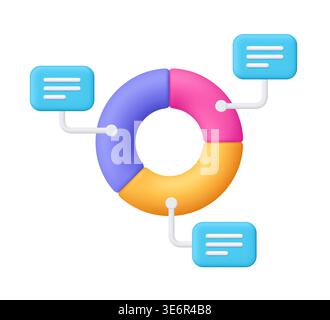 Chart diagram connected with blue bubble label with text lines. Presentation, infographic, analytics, statistics, data analysis and visualization conc Stock Vector