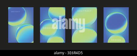 Set abstract poster 3d with gradient background cover and technology glass science. Green shape circle with abstract poster idol and graphic Stock Vector