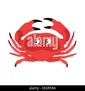 Cute red crab cartoon character with claws isolated on white background Stock Vector