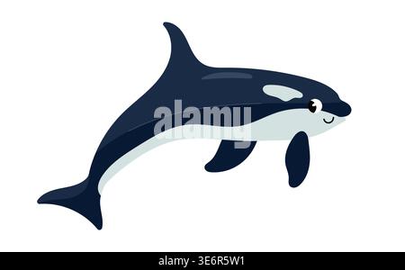 Cute killer whale orca cartoon character swimming isolated on white background Stock Vector