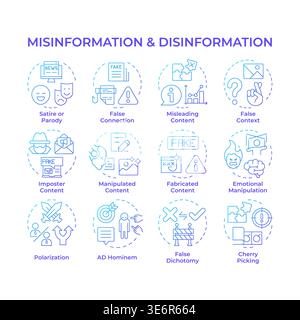 Misinformation and disinformation blue gradient concept icons Stock Vector