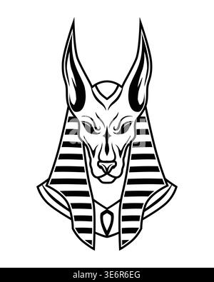 Stylized black line art illustration of Anubis head inspired by ancient Egyptian mythology and tribal tattoo design. Clean vector style with symmetric Stock Vector