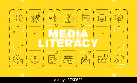 Media literacy yellow word concept Stock Vector