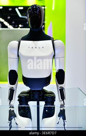 Thailand-March 26,2026:Tesla Optimus humanoid robot prototype on display, showcasing future AI and robotics technology at the 47 Bangkok International Stock Photo