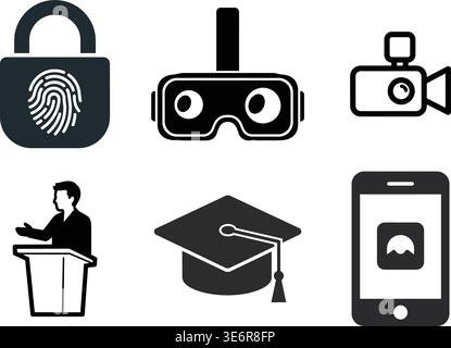 vactor Icon Set of Digital Innovation and Academic Career Stock Vector