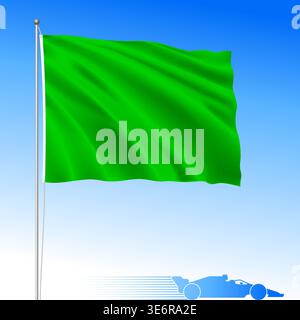 Racing cars competition Green waving flag, start of race or end of caution, vector illustration Stock Vector