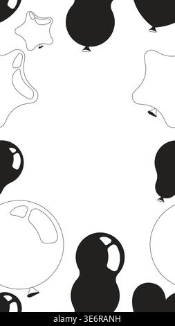 Balloons party black and white vertical border copyspace Stock Vector