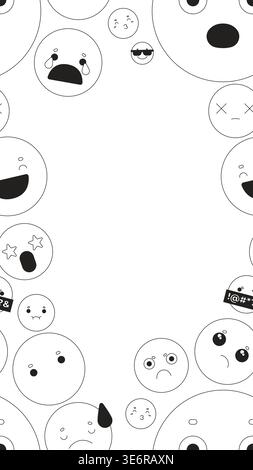 Cute emojis black and white vertical border copyspace Stock Vector