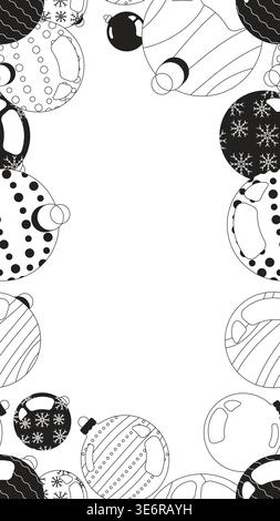 Christmas ornaments black and white vertical border copyspace Stock Vector