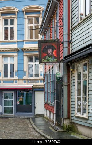 Charming narrow street, Bergen, Vestland, Norway Stock Photo