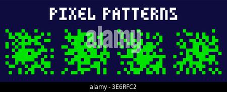 Four pixel art square shape green patterns. Stock Vector