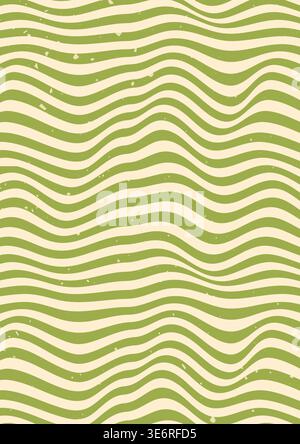 Groovy psychedelic poster with horizontal green lines and grunge texture. Stock Vector