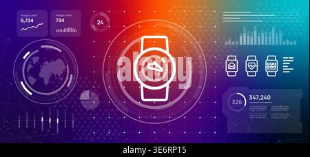 smart wearable technology fitness tracker icons health data visualization futuristic dashboard background for smart watch monitoring heart rate steps Stock Vector
