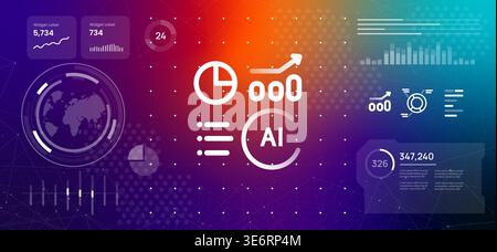 artificial intelligence and big data analysis concept showing ai icons financial growth charts and statistics on digital dashboard background Stock Vector