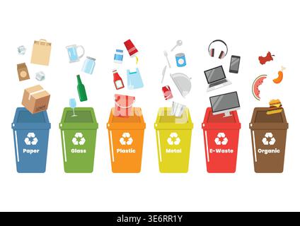 Garbage sorting container with recycle symbol. Waste segregation. Trash sorting, selective collect garbage separating recycling rubbish classification Stock Vector