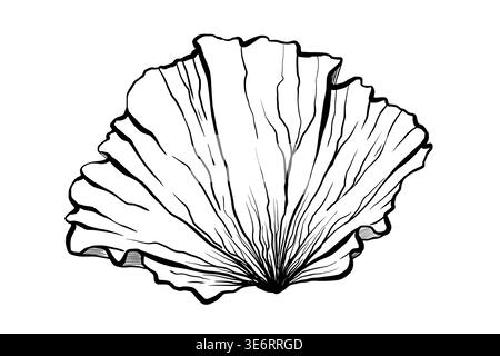 Lettuce leaf in minimalist black and white vector line art. Organic salad greenery with hatching for healthy food menu design, vegetable packaging and Stock Vector