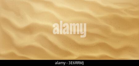 Seamless golden sand surface top view. Vector realistic illustration of sandy beach landscape with wavy texture, desert dune background, summer resort banner design, tropical island nature, sea bottom Stock Vector