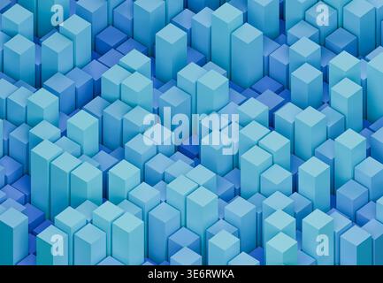 Abstract digital technology background featuring 3d blue rectangular cubes in isometric view Stock Photo