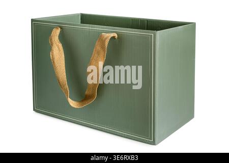Green paper gift bag isolated on white background Stock Photo