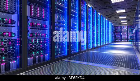 3d modern Data center server racks Stock Photo